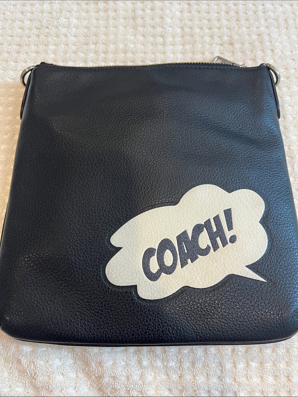 Coach Black Leather Crossbody with White Logo Bubble NO STRAP